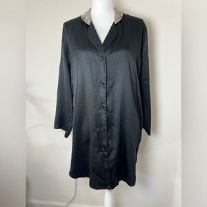 Vintage Victoria’s Secret 90s Gold Label Silken Black Button-Up Nightgown Dress